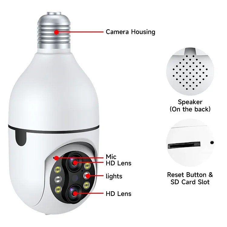 Home Smart Wireless 360 Degree Surveillance Ptz Light Bulb Security Wifi Cctv Network Camera