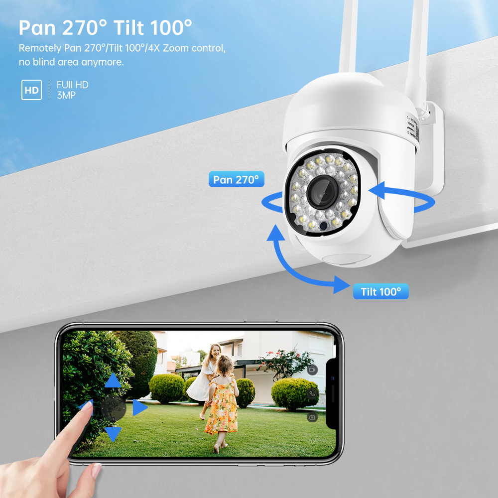 Wireless Street Security Camera IP PTZ 4X Zoom Wifi Human Detection Two Way Audio Small CCTV Camera