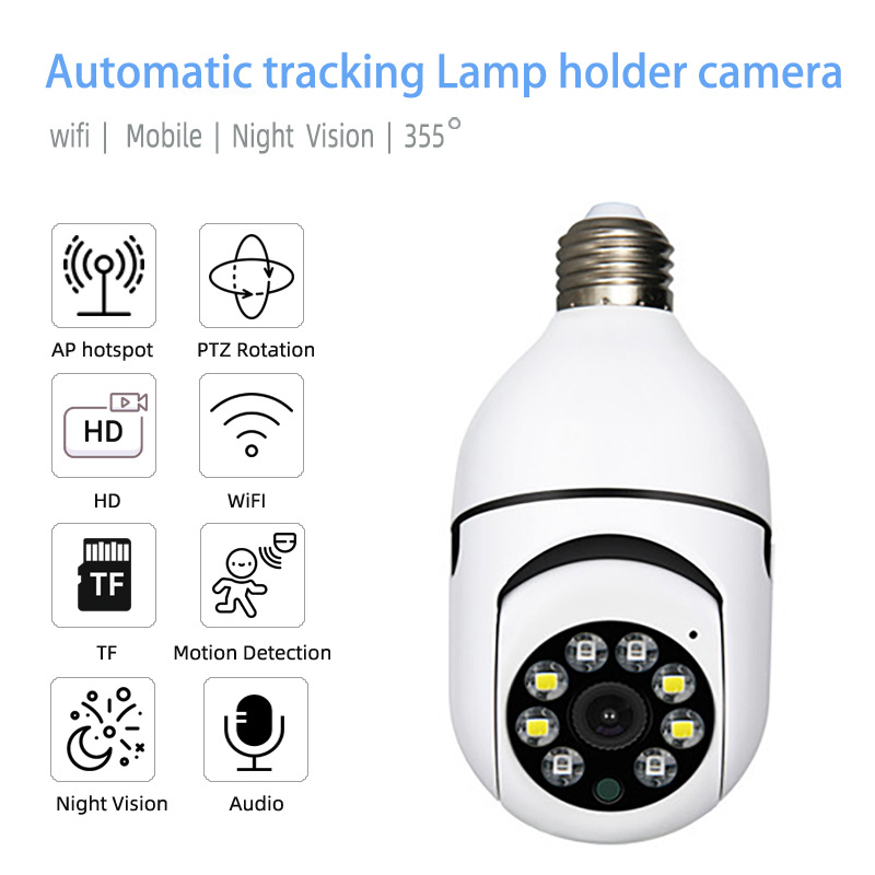 1080p Full Color Night Vision Wireless Bulb Lamp Camera Auto Tracking 360 Degree Wifi Cctv Security Light Bulb Ptz Camera